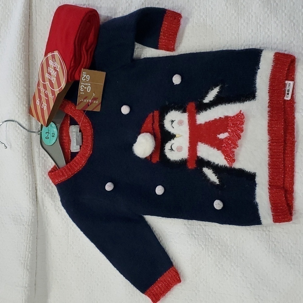 Primark Knit Penguin print dress size 0-3 mos NWT